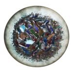 Modernist Green Enamel on Copper Dish With Glass Decoration