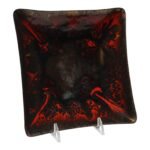 Modernist Red and Black Enamel on Copper Square Dish by Frank Lee