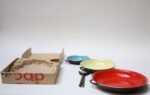 Vintage Complete Set of Three Emo Celje Enamel Saute Pans With Handle and Box - Image 5