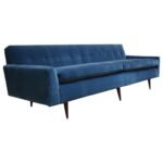 Milo Baughman for Thayer Coggin Walnut Sofa in Blue Mohair
