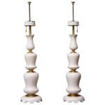 Pair of Decorative Tiered Ceramic and Brass Lamps by Gerald Thurston
