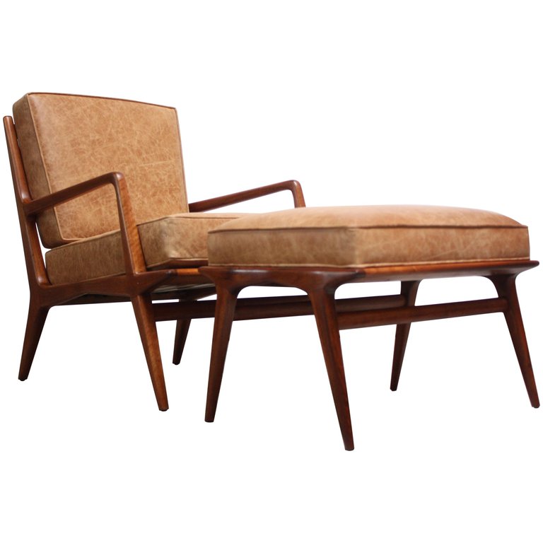 Italian Modern Carlo De Carli Lounge, Leather Chairs With Ottoman