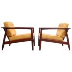 Swedish Modern Leather and Teak Lounge Chairs by Folke Ohlsson for Dux