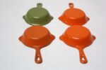 Set of Four Mid-Century Japanese Enamel Coated Cast Iron Mini-Skillets / Butter Warmers - Image 5