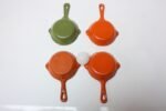 Set of Four Mid-Century Japanese Enamel Coated Cast Iron Mini-Skillets / Butter Warmers - Image 3