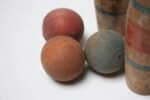 Antique Painted Wooden Skittles / Bowling Pins With Balls and Box - Image 12