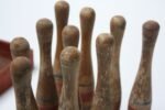 Antique Painted Wooden Skittles / Bowling Pins With Balls and Box - Image 10
