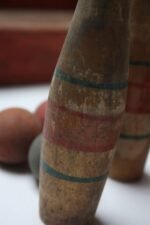 Antique Painted Wooden Skittles / Bowling Pins With Balls and Box - Image 11