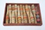Antique Painted Wooden Skittles / Bowling Pins With Balls and Box - Image 2