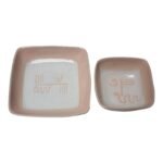 Set of Two Vintage Pale Pink and Gray Abstract Ceramic Square Dishes by Glidden