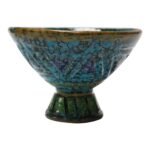 High-Gloss Textured Vintage Italian Studio Ceramic Footed Decorative Bowl / Compote