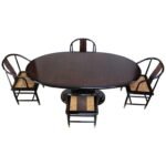 Vintage Henredon Black Lacquer and Burl Dining Set
