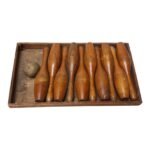 Antique Wooden Bowling Pins With Ball and Box