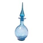 Mid-Century Blue Crackle Glass Decanter by Blenko