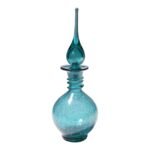 Mid-Century Teal / Peacock Crackle Glass Decanter by Blenko