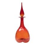 Mid Century Blown Glass Orange Crackle-Glass Decanter by Blenko