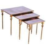 Trio of Brass and Mirror Glass Nesting Tables Attributed to Maison Jansen