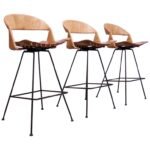 Set of Three Rush and Iron Swiveling Stools by Arthur Umanoff for Raymor