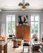 Large Italian Modern Brass and Milk Glass Chandelier by Lamperti - Image 26