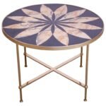 Vintage Italian Modern Round Brass Side Table with Floral Design