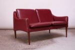 Danish Modern Cranberry Leather Settee by Hans Olsen - Image 3