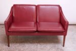 Danish Modern Cranberry Leather Settee by Hans Olsen - Image 5