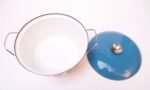 Mid-Century Norwegian Modern 9 Qt. Lidded Blue and White Enamel Casserole by Cathrineholm - Image 5