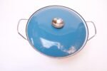 Mid-Century Norwegian Modern 9 Qt. Lidded Blue and White Enamel Casserole by Cathrineholm - Image 4