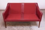 Danish Modern Cranberry Leather Settee by Hans Olsen - Image 10