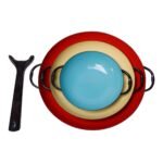 Set of Three French Vintage Enamel Saute Pans With Handle by Caravelle