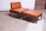 Midcentury Walnut and Leather Lounge Chair and Ottoman by Mel Smilow - Image 6