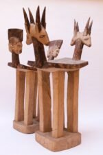 Set of 1940s Hard Wood African Lobi Stools with Carved and Pyrogravure Details - Image 7