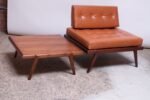 Midcentury Walnut and Leather Lounge Chair and Ottoman by Mel Smilow - Image 13