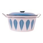 Mid-Century Norwegian Modern 9 Qt. Lidded Blue and White Enamel Casserole by Cathrineholm