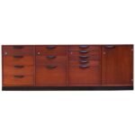 Jens Risom Walnut Credenza / Cabinet on Ebonized Plinth Base with Key