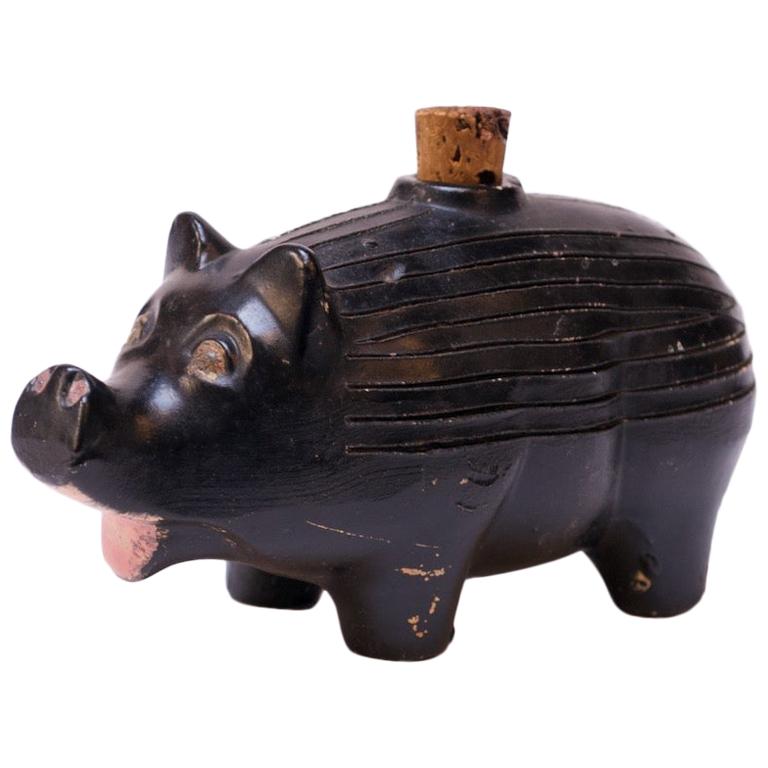 1930s American Ceramic Ebony “Pig” Whiskey Nip / Flask – Jarontiques
