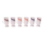 Set of Six Vintage Japanese Porcelain Striped Pedestal Coffee / Tea Mugs