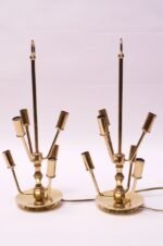 Pair of Midcentury Candelabra Style Six-Arm Brass Table Lamps - Image 2