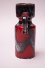 Mid-Century West German Volcanic-Textured Ceramic Vase in Red and Metallic Gray - Image 3