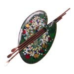 Green Enamel on Copper Artist's Palette Brooch / Pin Signed Matisse