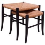 Vintage Italian Rush and Ebonized Wood Nesting Footstools / Ottomans
