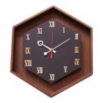 Mid-Century American Modern Walnut Hexagon Wall Clock