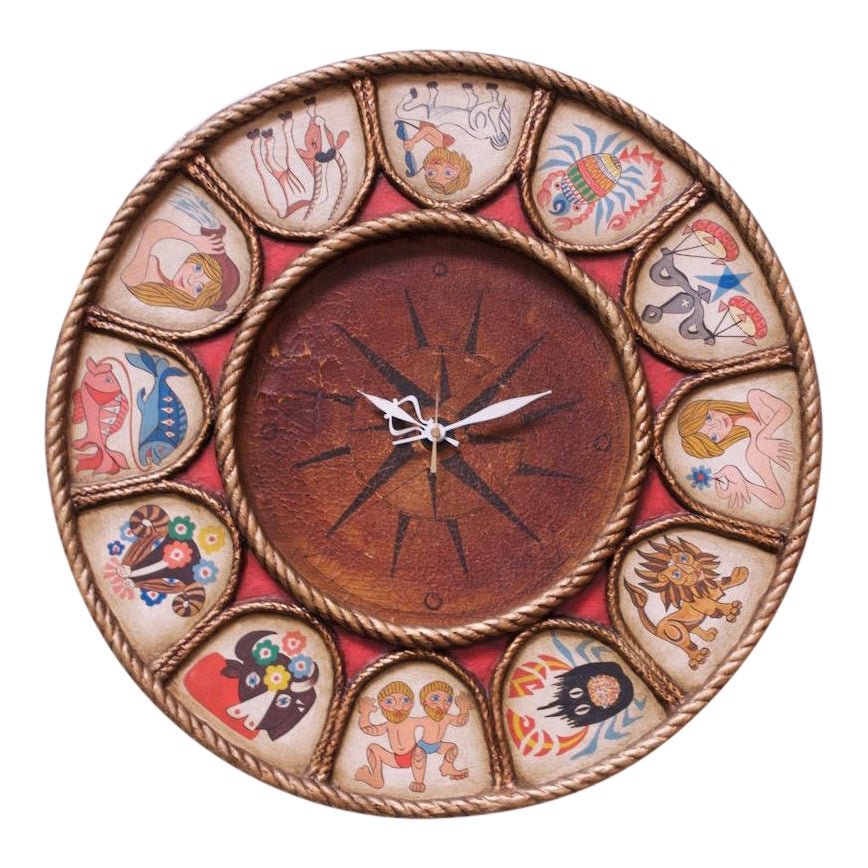 Vintage HandIllustrated Zodiac Wall Clock Jarontiques