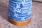 Oversized Midcentury Blue Ceramic Lamp with Floral Motif - Image 10