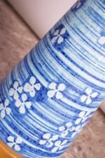 Oversized Midcentury Blue Ceramic Lamp with Floral Motif - Image 5