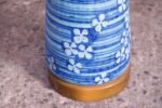 Oversized Midcentury Blue Ceramic Lamp with Floral Motif - Image 15