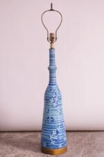 Oversized Midcentury Blue Ceramic Lamp with Floral Motif - Image 3