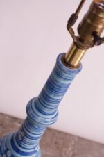 Oversized Midcentury Blue Ceramic Lamp with Floral Motif - Image 14