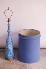 Oversized Midcentury Blue Ceramic Lamp with Floral Motif - Image 2