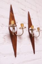 Pair of Mid-Century Modern "Diamond" Candle Wall Sconces / Candleholders - Image 3